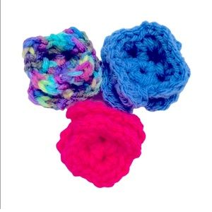 HAND CRAFTED Crocheted Trio Colorful Cat Collar Flowers With Attachment Band